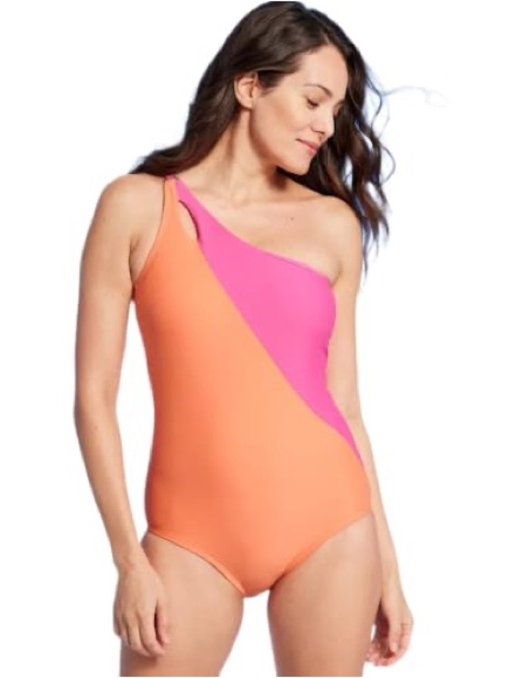 NWT Lands End Pink and Orange One Piece Swimsuit Sz M (10-12)